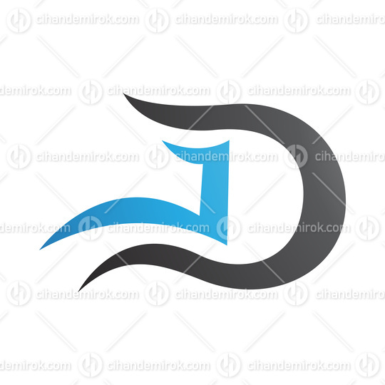 Grey and Blue Letter D Icon with Wavy Curves