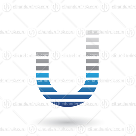 Grey and Blue Letter U Icon with Horizontal Thin Stripes