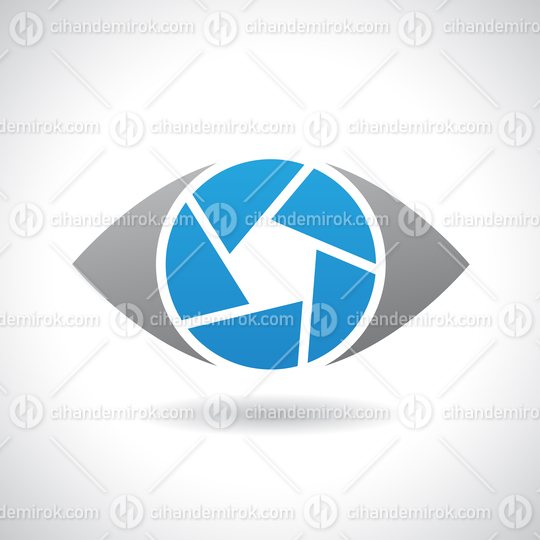 Grey and Blue Shutter Eye Logo Icon with a Shadow