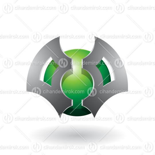 Grey and Green Abstract Sphere with Futuristic Bat Shaped Blades