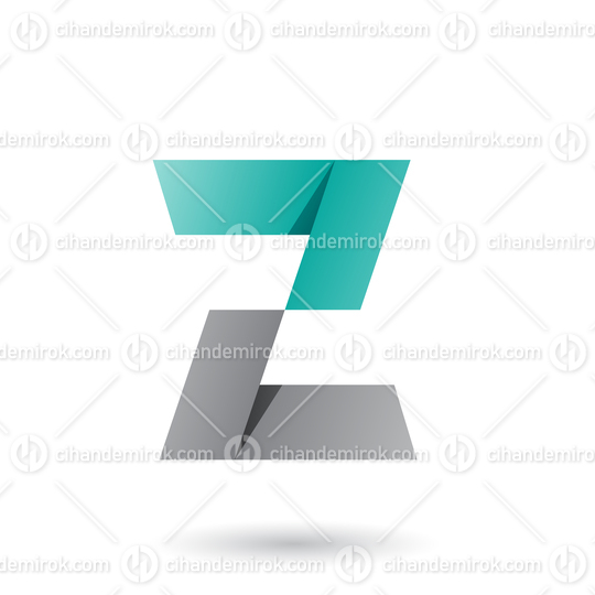 Grey and Green Folded Paper Letter Z Vector Illustration