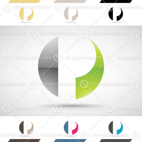 Grey and Green Glossy Abstract Logo Icon of a Spiky Circle Letter P