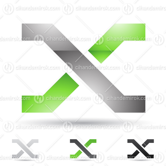Grey and Green Glossy Abstract Logo Icon of Crossing Letter X