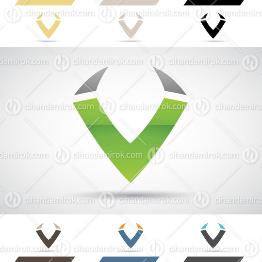 Grey and Green Glossy Abstract Logo Icon of Horn Shaped Letter V