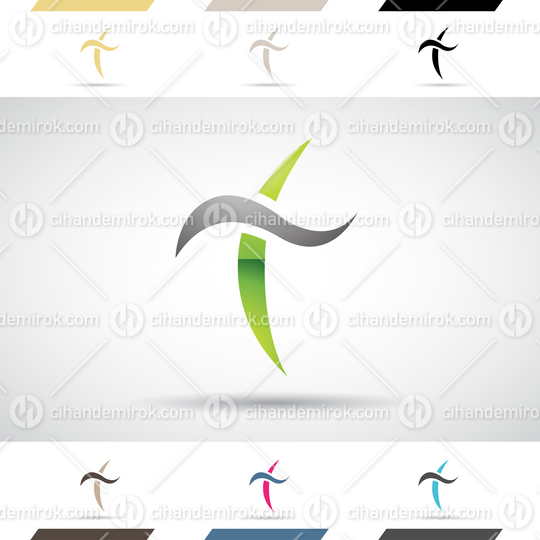 Grey and Green Glossy Abstract Logo Icon of Sword Shaped Spiky Letter T