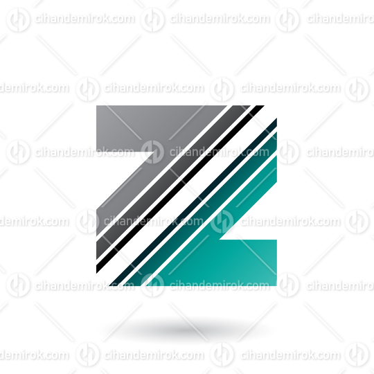 Grey and Green Letter Z with Diagonal Stripes Vector Illustration