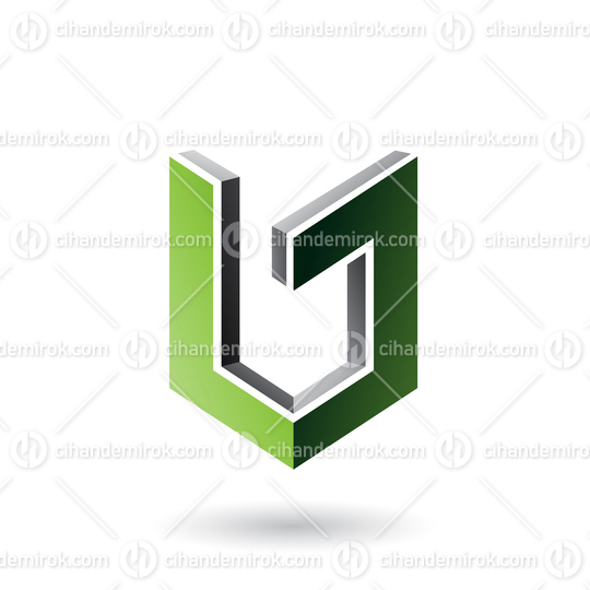 Grey and Green Shield Like 3d Shape Vector Illustration
