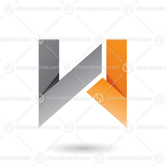 Grey and Orange Folded Paper Letter W Vector Illustration
