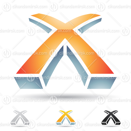 Grey and Orange Glossy Abstract Logo Icon of Three Dimensional Letter X