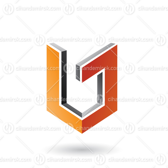 Grey and Orange Shield Like 3d Shape Vector Illustration