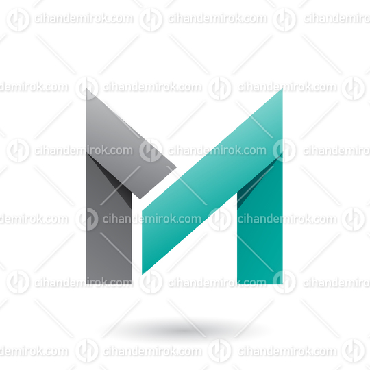 Grey and Persian Green Folded Paper Letter M Vector Illustration