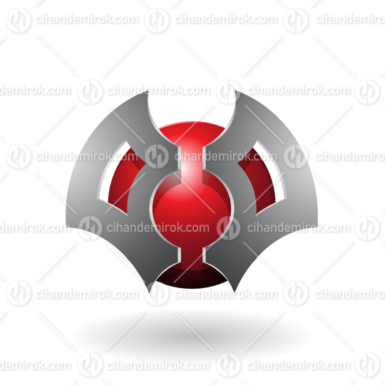 Grey and Red Abstract Sphere with Futuristic Bat Shaped Blades