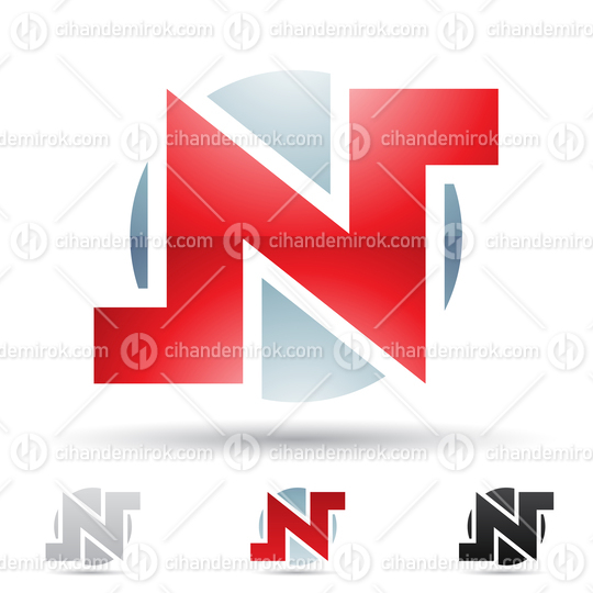 Grey and Red Glossy Abstract Logo Icon of Bold Angled Letter N with a Circle