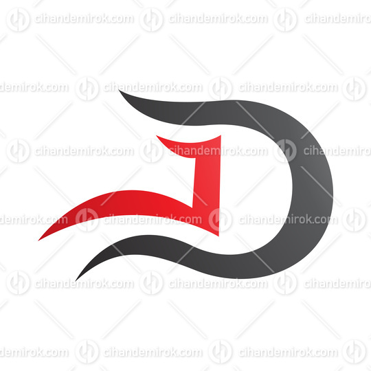 Grey and Red Letter D Icon with Wavy Curves