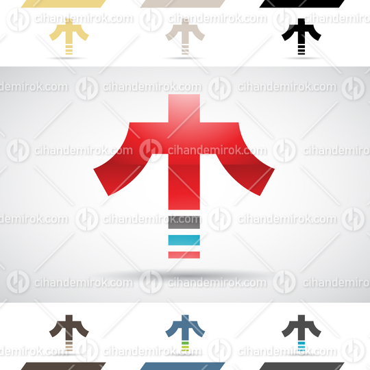 Grey Blue and Red Glossy Abstract Logo Icon of Crossbow Letter T