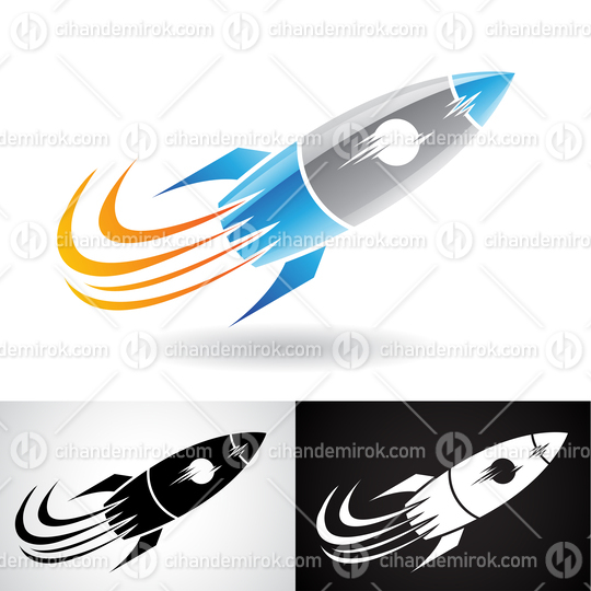 Grey Blue Black and White Rocket Illustrations