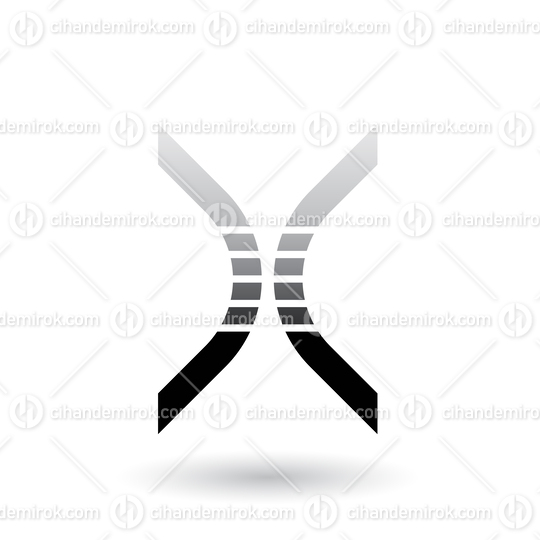 Grey Bow Shaped Striped Icon for Letter X Vector Illustration