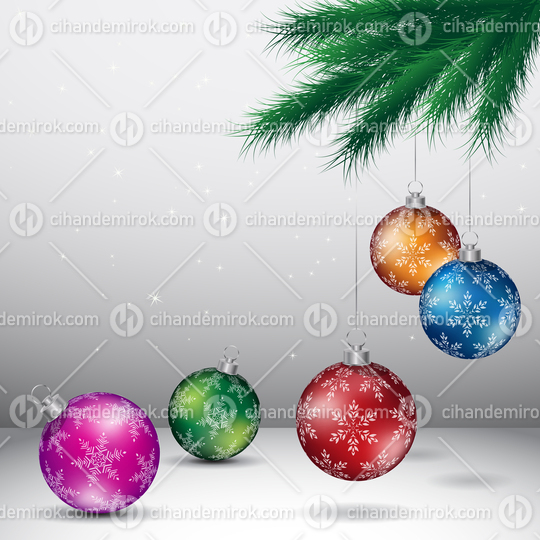 Grey Christmas Background with Glossy Colorful Balls