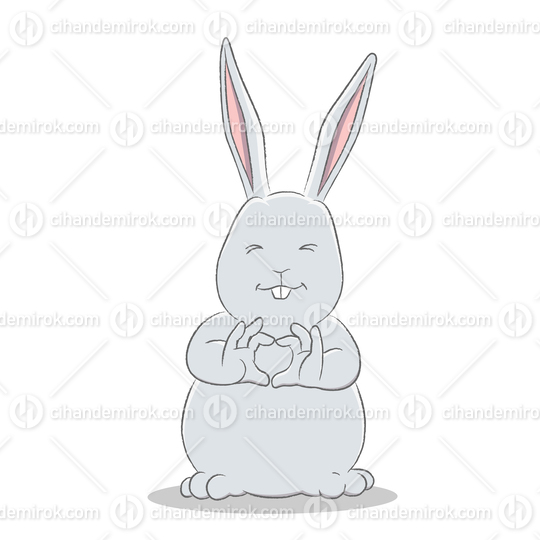 Grey Easter Bunny Making a Heart Vector Illustration