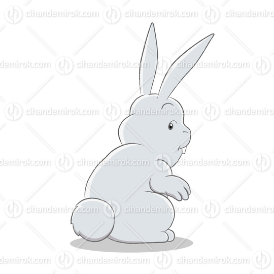 Grey Easter Bunny Standing and Looking Back Over Shoulder