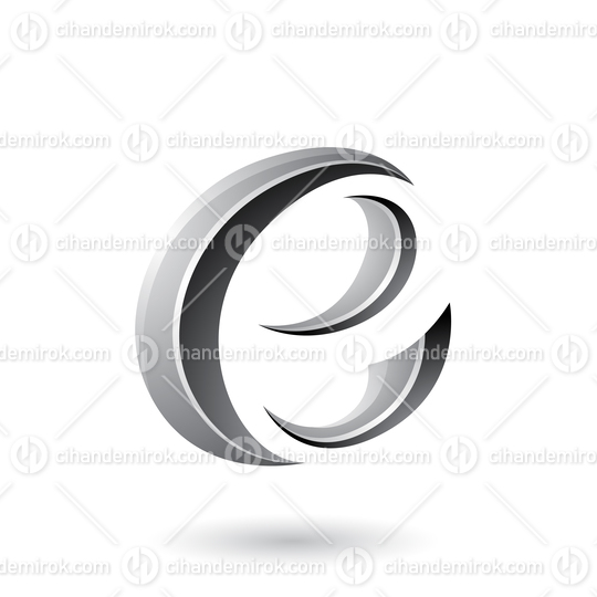 Grey Glossy Crescent Shape Letter E Vector Illustration