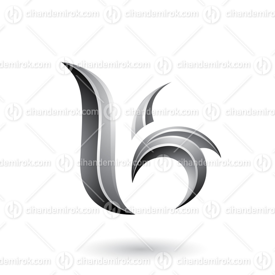 Grey Glossy Leaf Shaped Letter B or K Vector Illustration