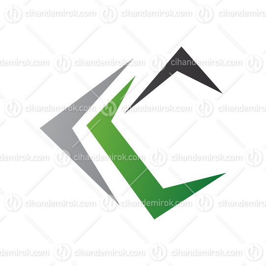Grey Green and Black Letter C Icon with Pointy Tips