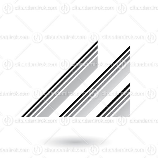 Grey Letter M with Diagonal Retro Stripes Vector Illustration