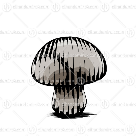 Grey Mushroom, Scratchboard Engraved Vector