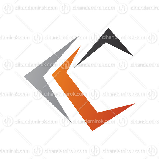 Grey Orange and Black Letter C Icon with Pointy Tips