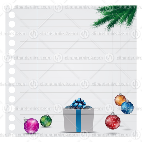 Grey Paper Christmas Background with Glossy Colorful Balls