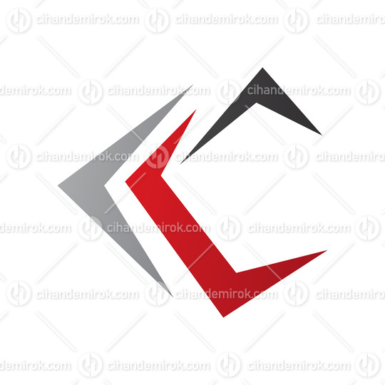Grey Red and Black Letter C Icon with Pointy Tips