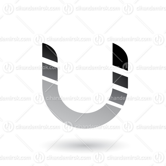 Grey Striped Bold Icon for Letter U Vector Illustration