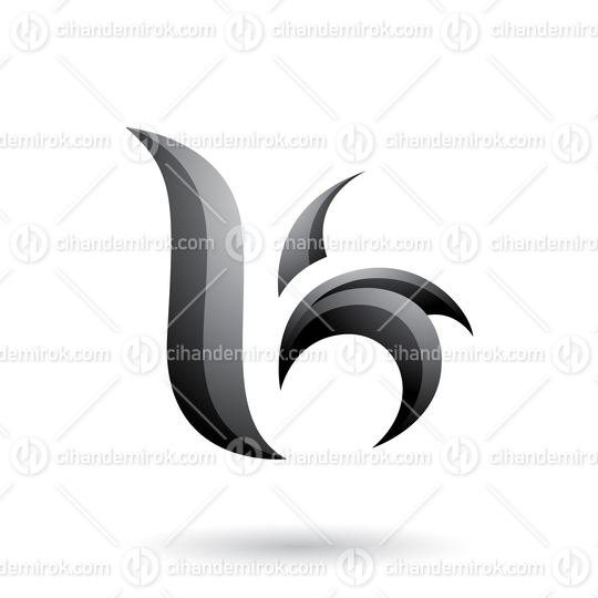 Grey Wavy Leaf Shaped Letter B or K Vector Illustration