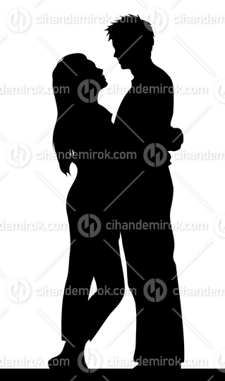 Happy Loving Couple Holding Each Other on a White Background