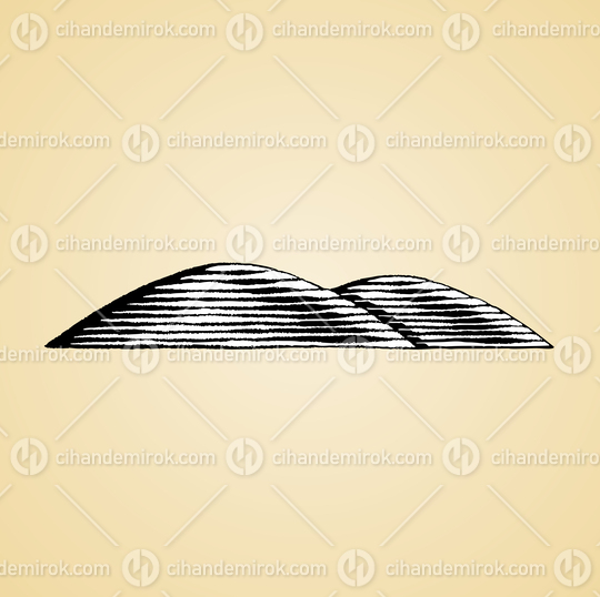 Hills, Black and White Scratchboard Engraved Vector