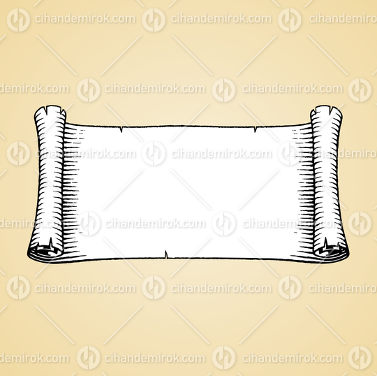 Horizontal Old Wide Banner, Black and White Scratchboard Engraved Vector