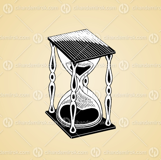 Hourglass, Black and White Scratchboard Engraved Vector