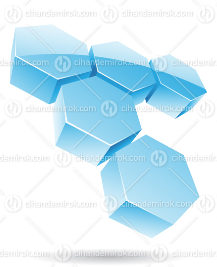 Ice Blue 3d Abstract Honeycomb Logo Icon with Five Hexagons