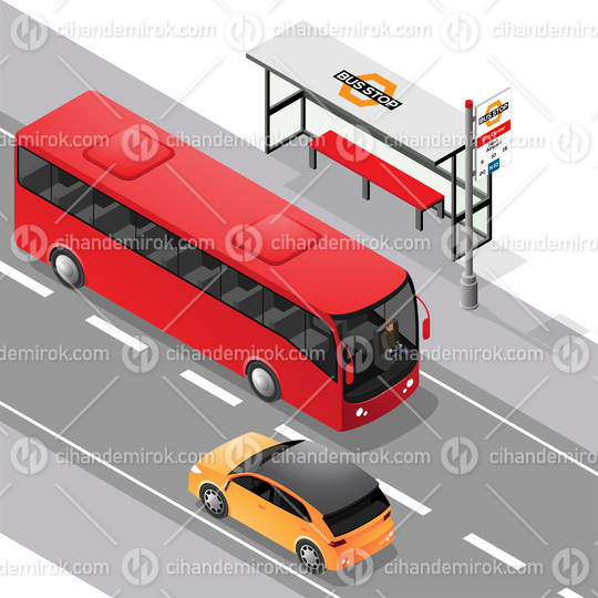 Isometric Bus Stop and Road Facing Left
