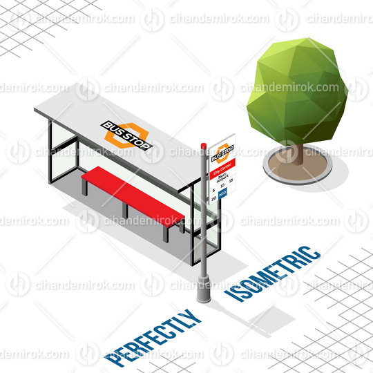 Isometric Bus Stop Facing Left with a Tree