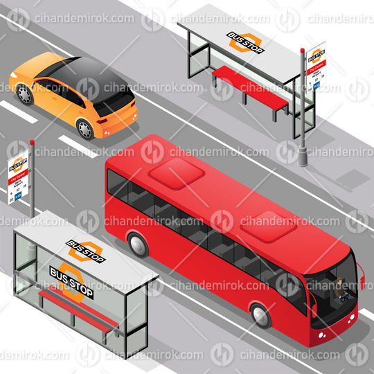 Isometric Bus Stops with a Car and a Bus