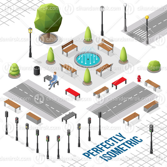 Isometric Outdoor Objects and Street Elements