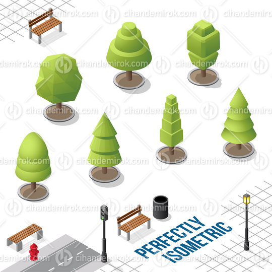 Isometric Trees Set 22 isolated on White