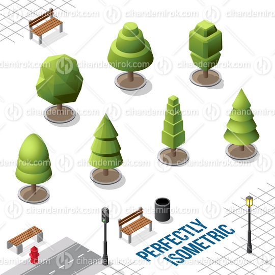 Isometric Trees Set 23 isolated on White