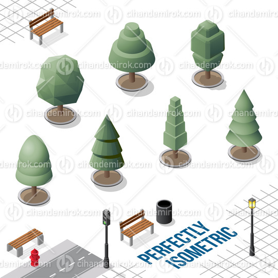 Isometric Trees Set 25 isolated on White