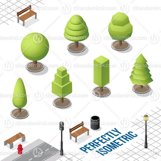 Isometric Trees Set 30 isolated on White