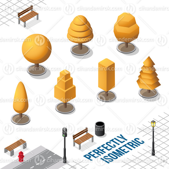 Isometric Trees Set 32 isolated on White