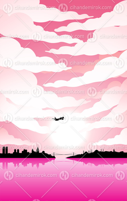 Istanbul Silhouette Under a Pink Cloudy Sky