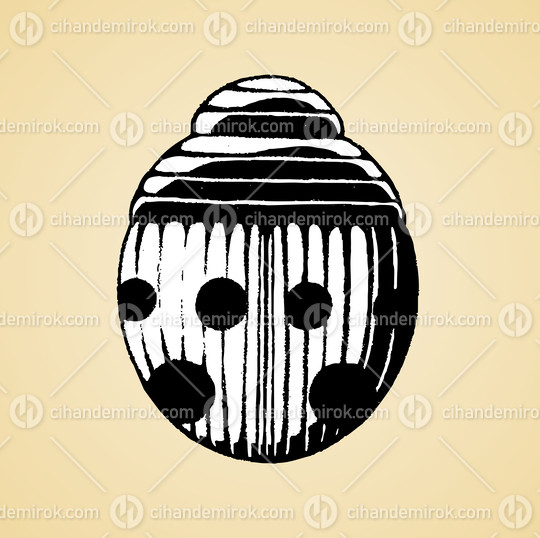 Ladybug Icon, Black and White Scratchboard Engraved Vector